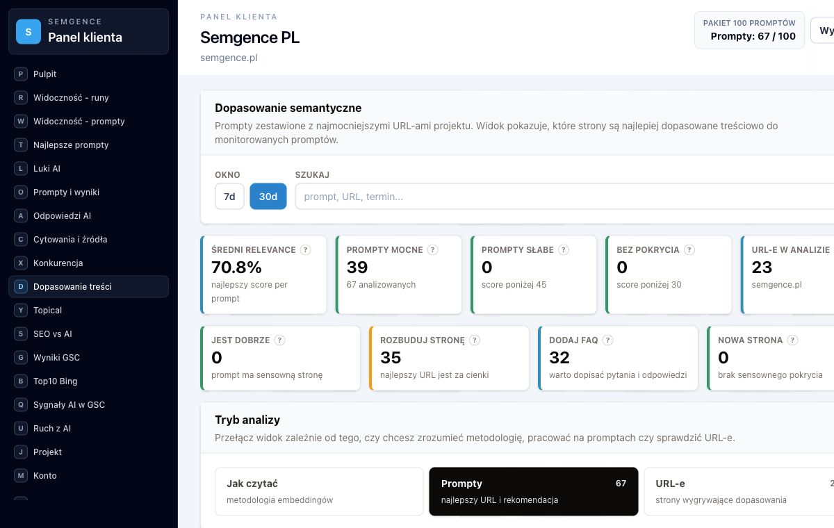 Dopasowanie semantyczne promptów do URL-i